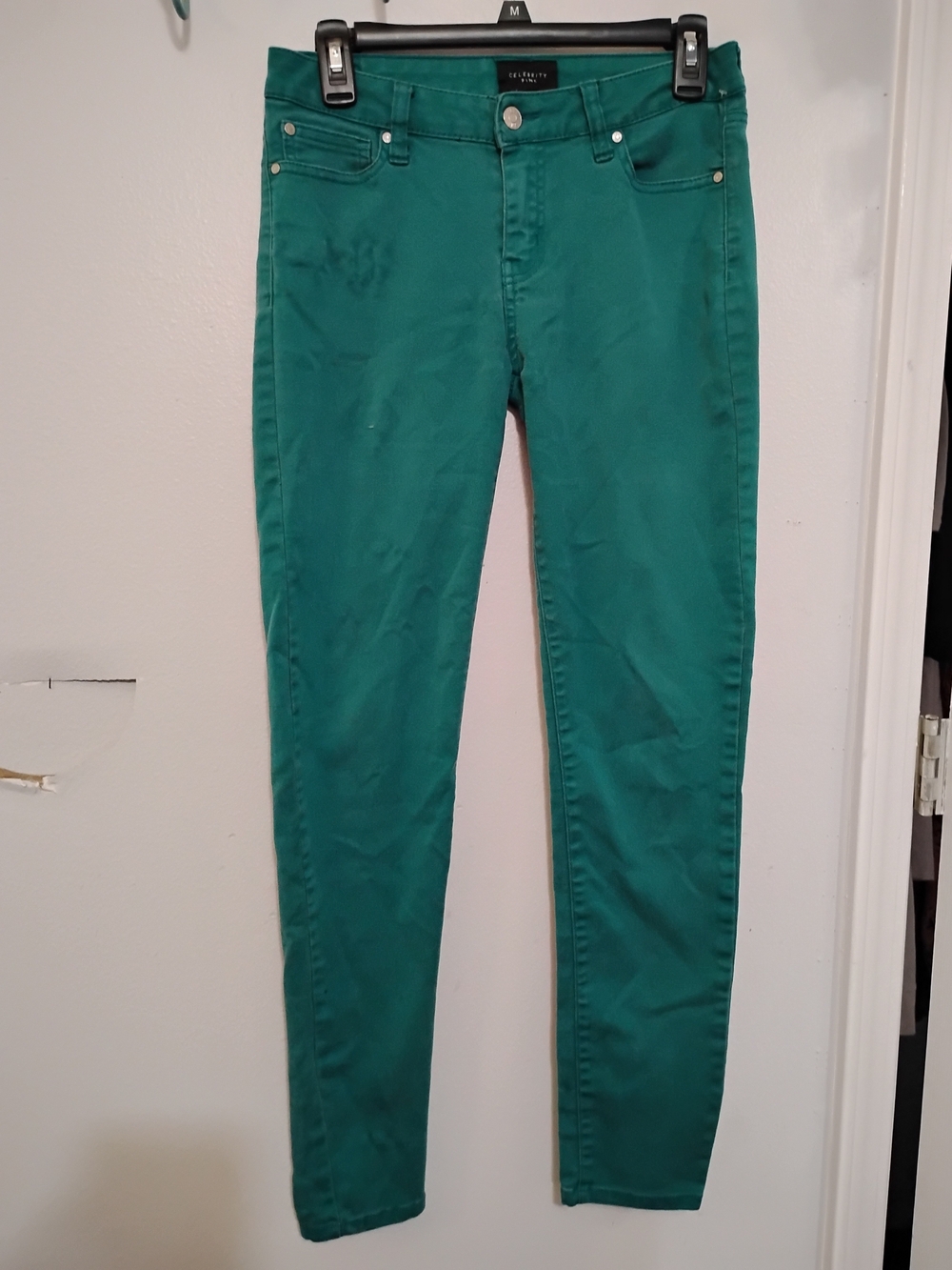 Celebrity Pink Stretchy Emerald Green Retro Hippie Skinny Jeans Size 5/27